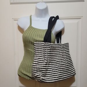 Handmade In Nepal B&W Woven Tote Bag with attached Cosmetic Pouch